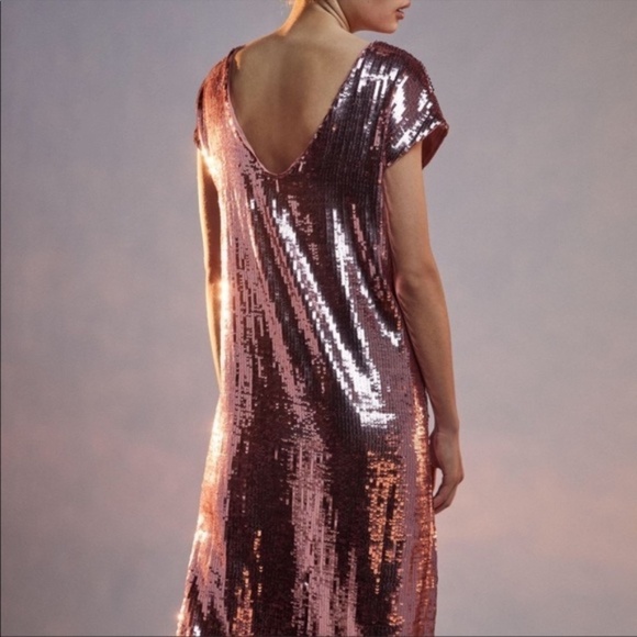 NWT Anthropologie Maeve Kara Pink Sequin Shift Dress, Size Medium - Picture 11 of 13